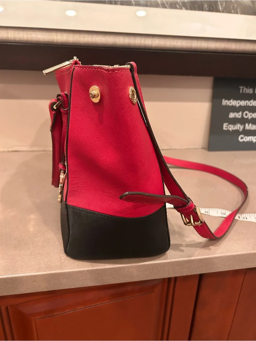 Michael Michael  Kors Red and Black Two-Tone Saffiano Satchel with Gold Hardware - Picture 5 of 11